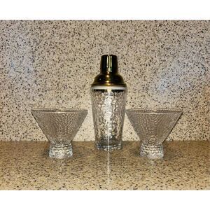 Elegant Gold Trim Martini Glass and Shaker Hostess Set
